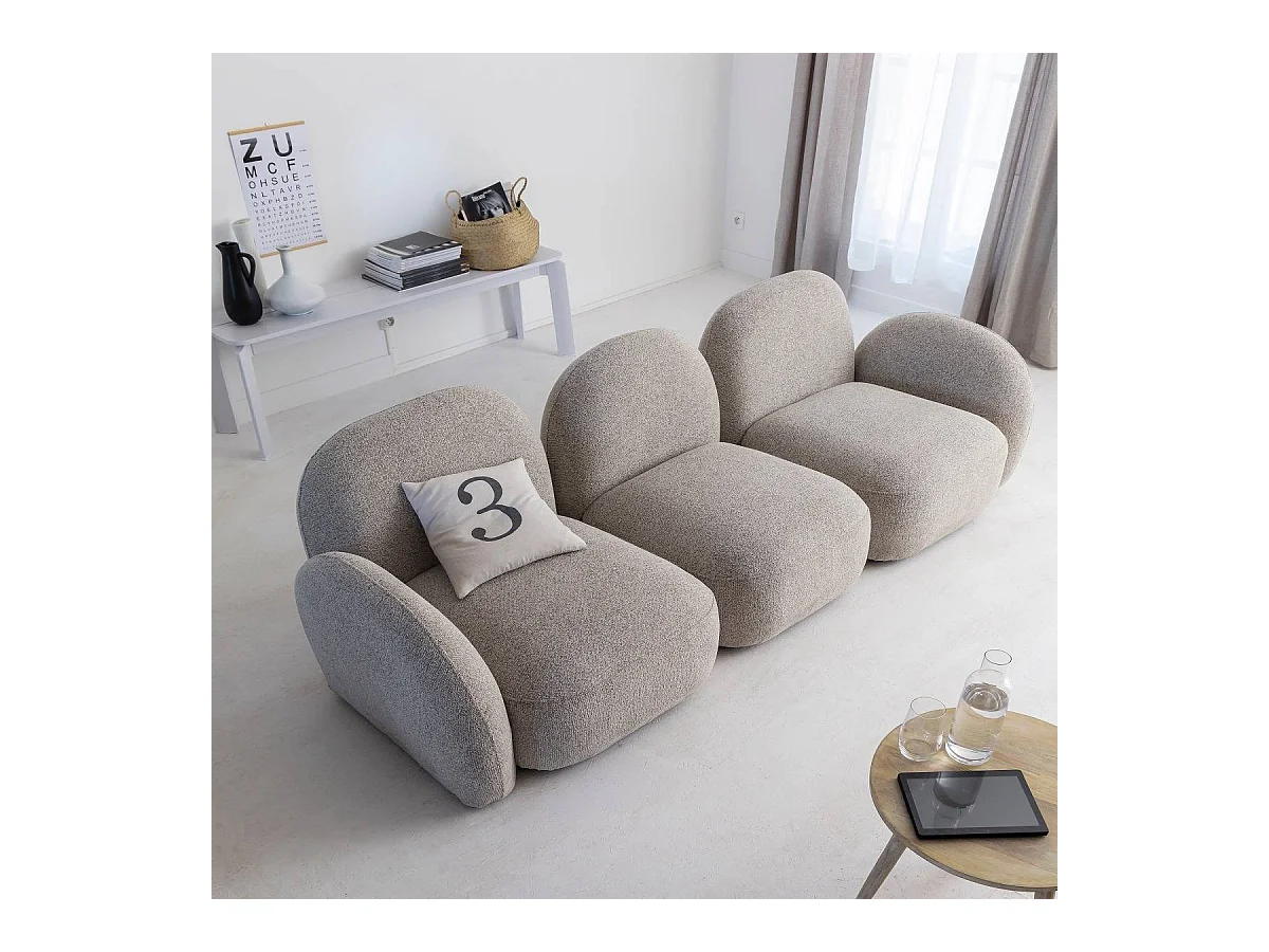 Canapé 3 modules en tissu bouclette gris Calya