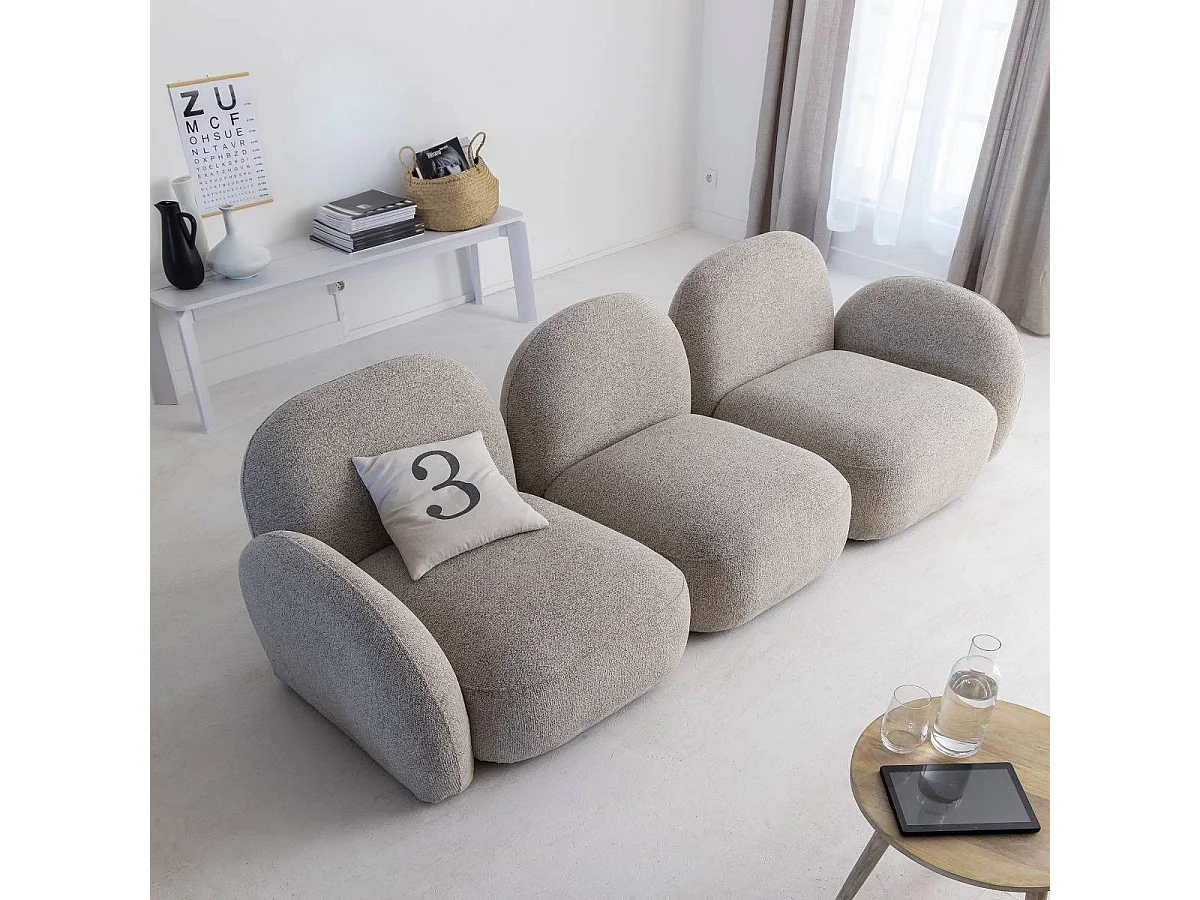 Canapé 3 modules en tissu bouclette gris Calya