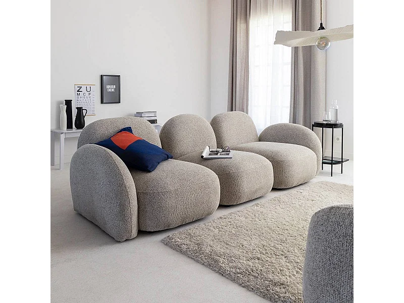 Canapé 3 modules en tissu bouclette gris Calya