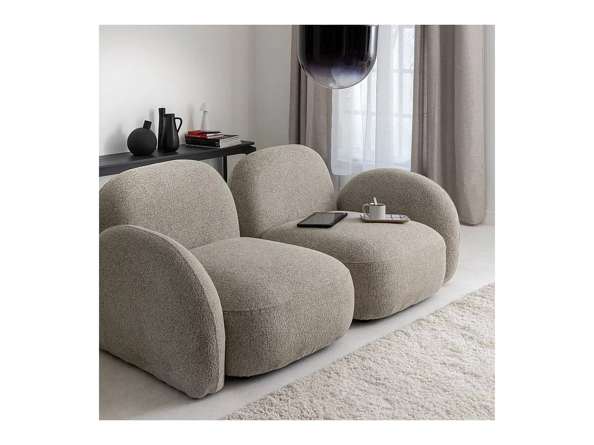 Canapé modulable 2 places en tissu bouclette gris Calya