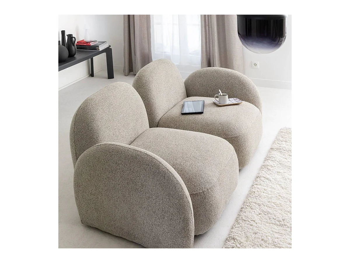 Canapé modulable 2 places en tissu bouclette gris Calya