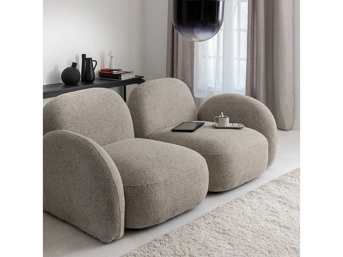 Canapé modulable 2 places en tissu bouclette gris Calya