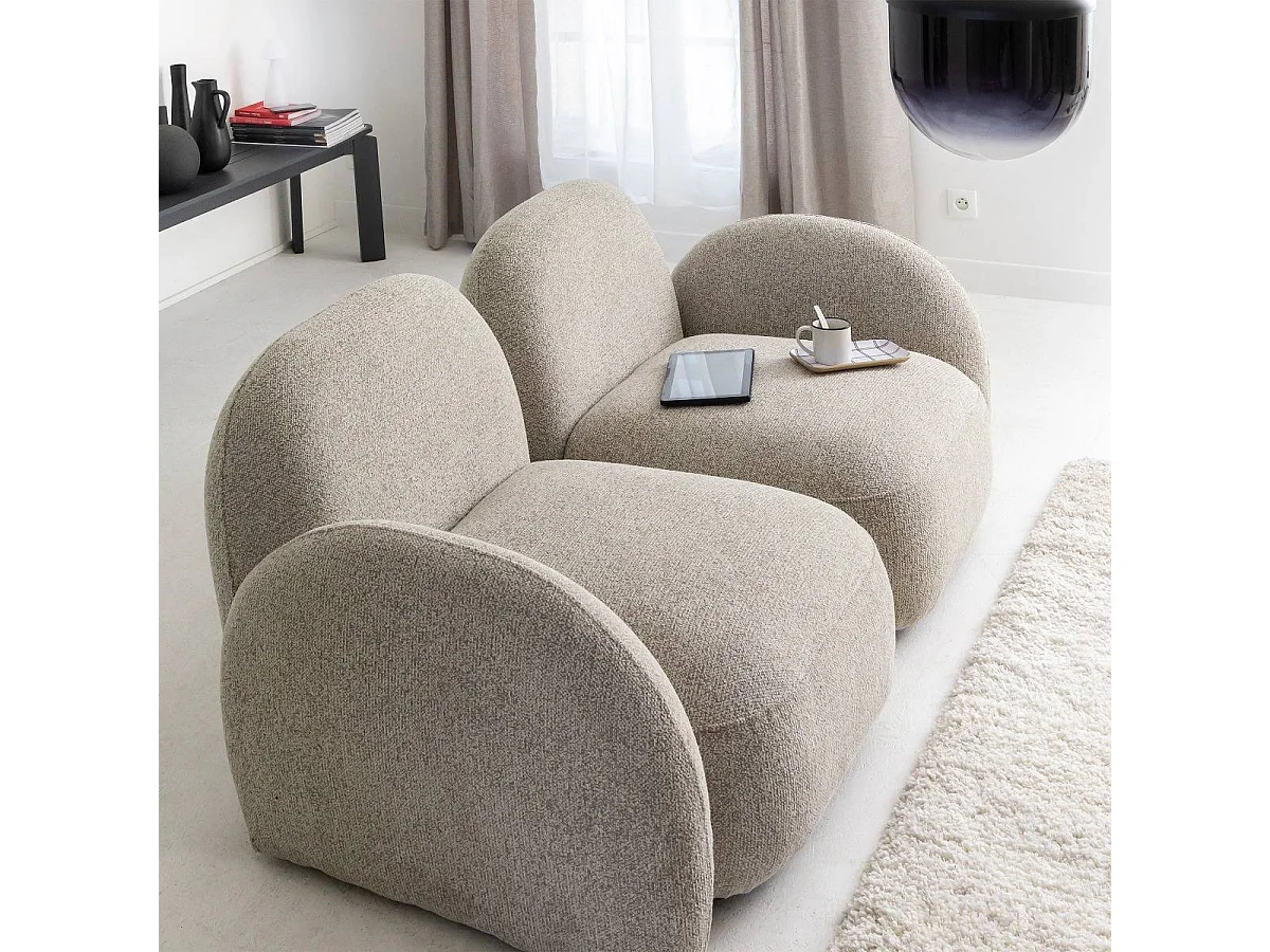 Canapé modulable 2 places en tissu bouclette gris Calya