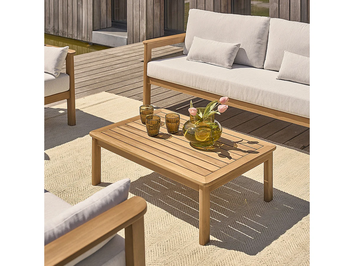 Tavolino da giardino in teak massiccio a doghe 90x60x80 cm