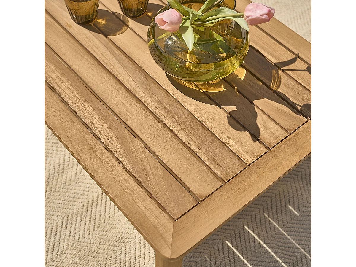 Tavolino da giardino in teak massiccio a doghe 90x60x80 cm