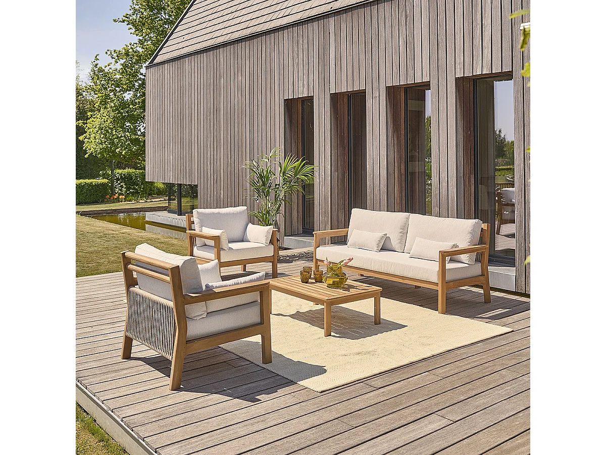 Tavolino da giardino in teak massiccio a doghe 90x60x80 cm