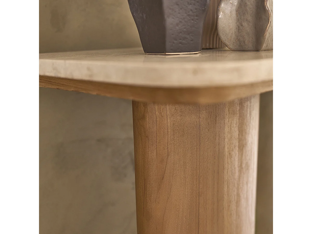 Consola de entrada de teca maciza y mármol 120 cm - Diseño contemporáneo