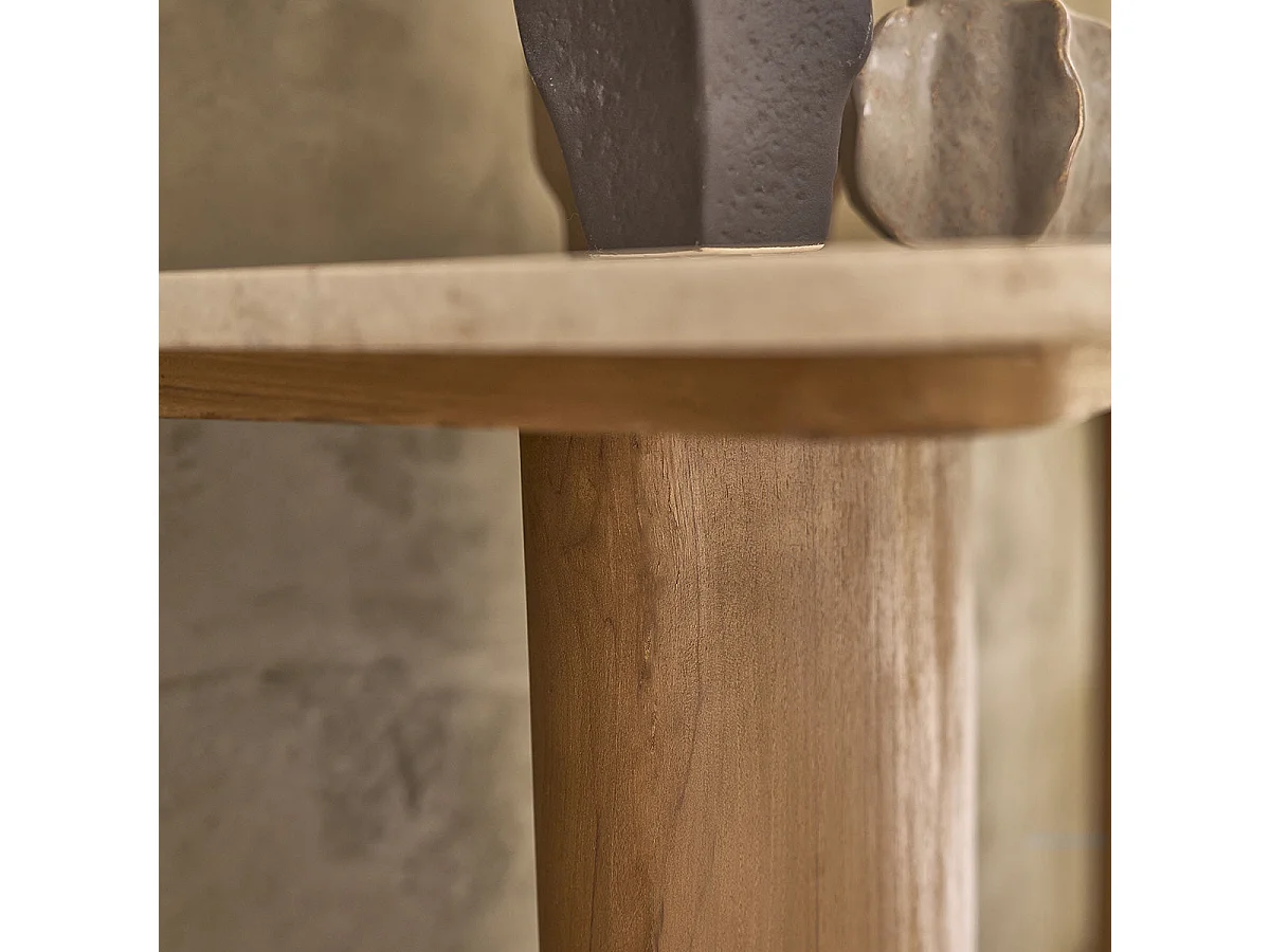 Consola de entrada de teca maciza y mármol 120 cm - Diseño contemporáneo