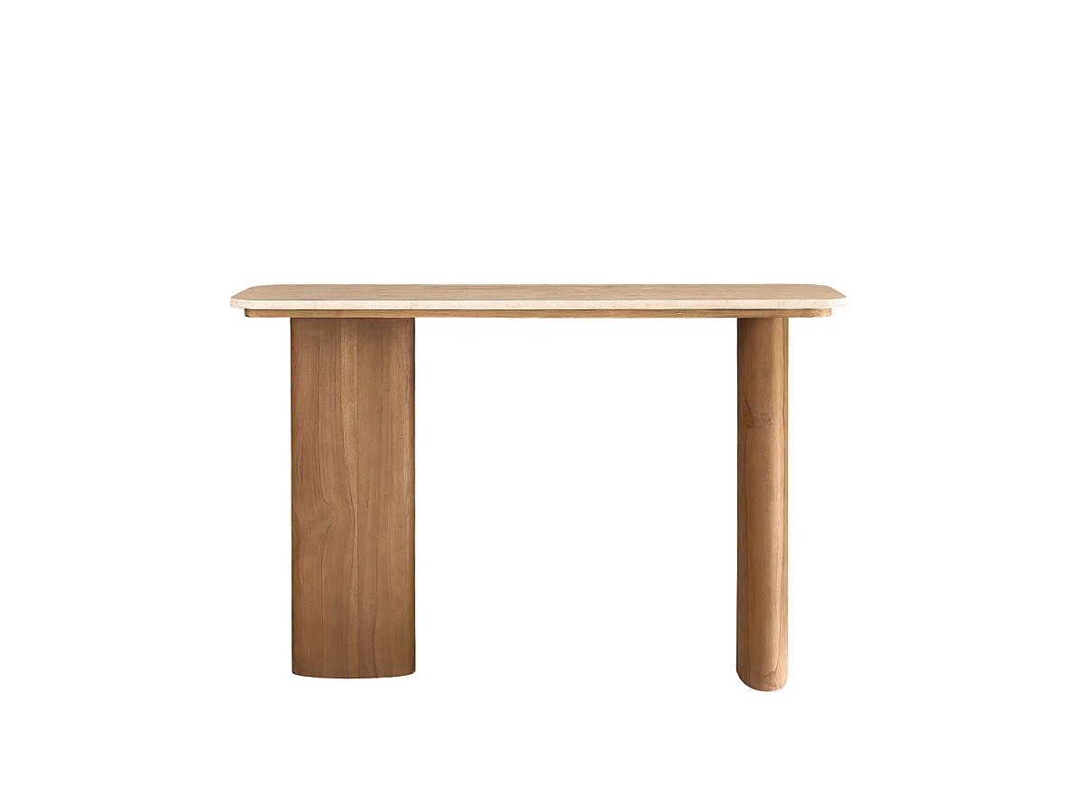 Consola de entrada de teca maciza y mármol 120 cm - Diseño contemporáneo