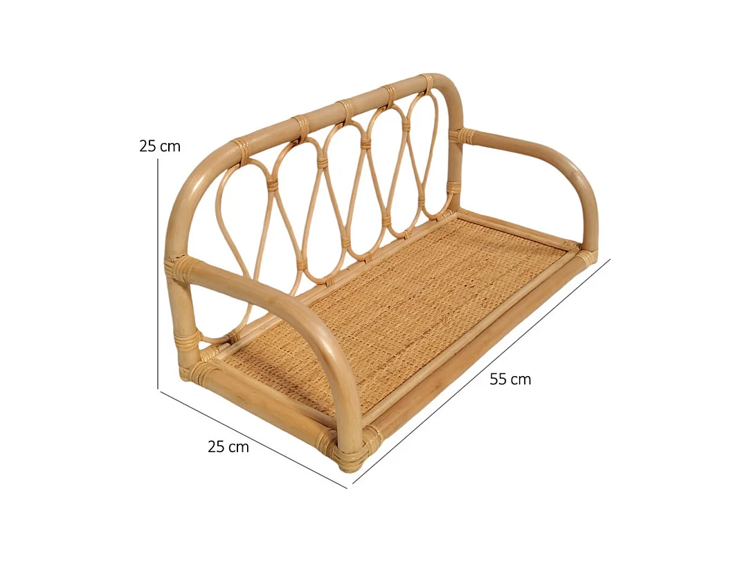 Etagère murale L. 55 cm en rotin naturel angles arrondis - HAZEL