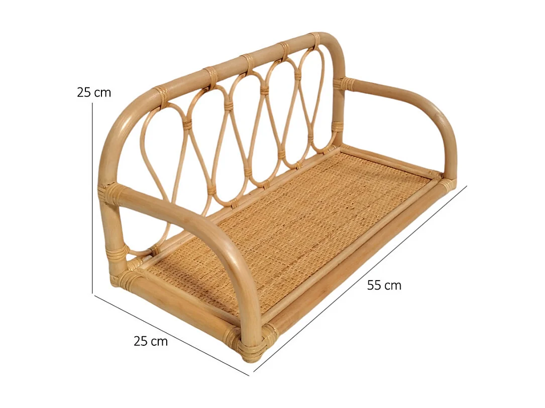 Etagère murale L. 55 cm en rotin naturel angles arrondis - HAZEL