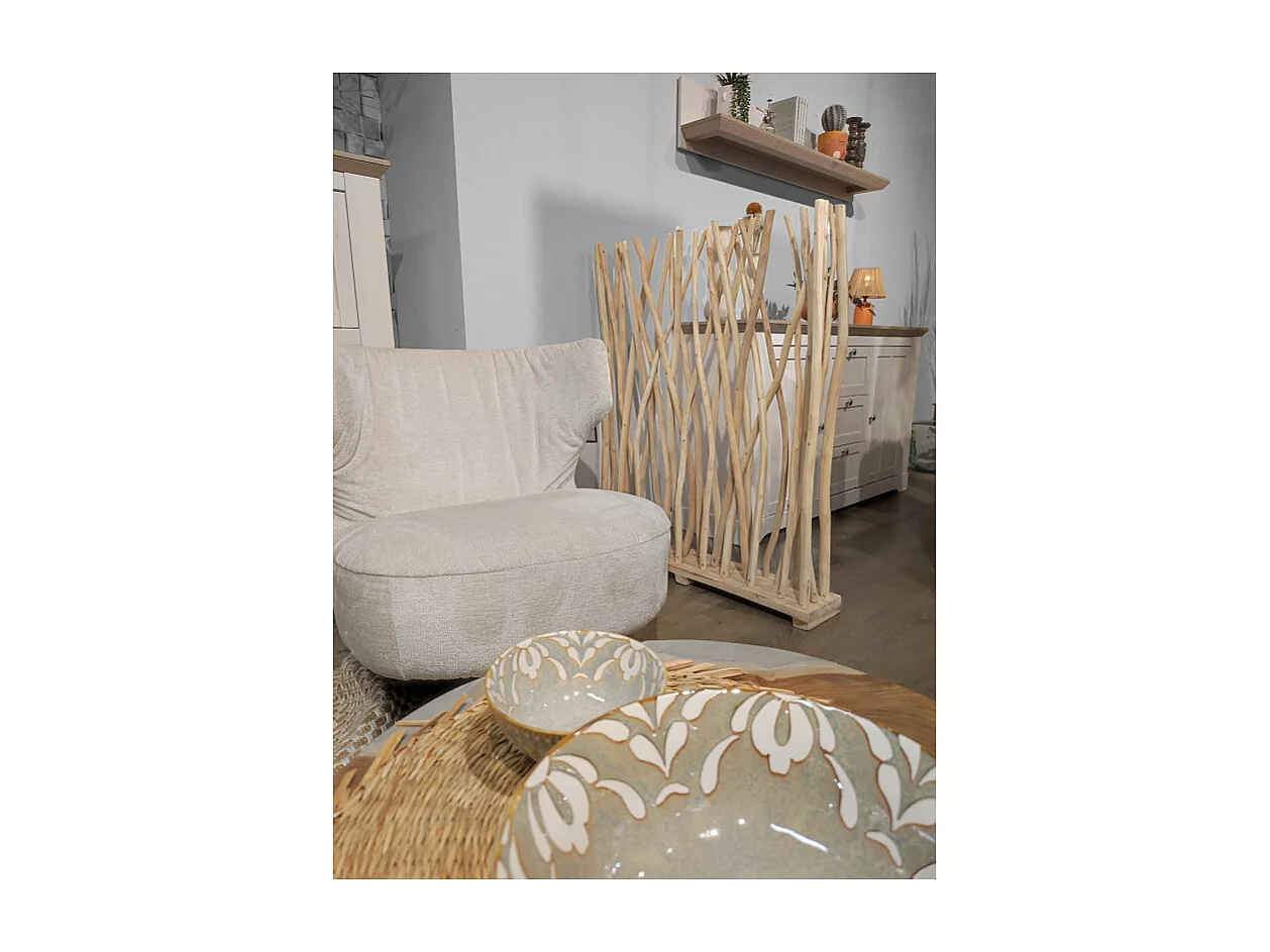 Paravent H. 120 cm branches de bois de teck brut blanchi - BRENT 03