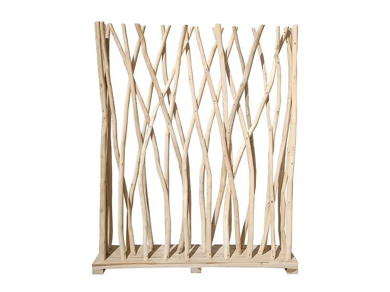 Paravent H. 120 cm branches de bois de teck brut blanchi - BRENT 03