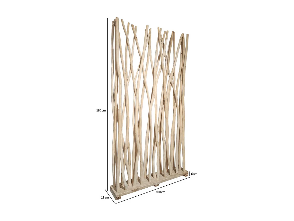 Paravent H. 180 cm branches de bois de teck brut blanchi - BRENT 02