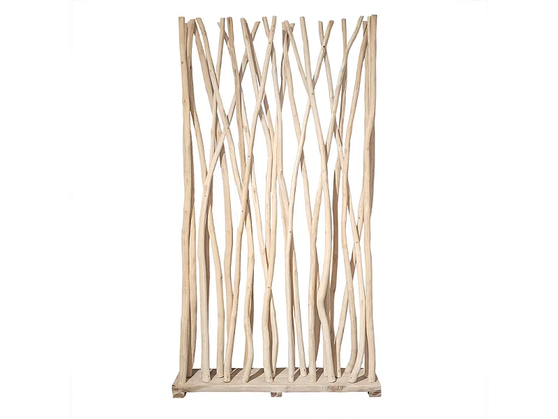 Paravent H. 180 cm branches de bois de teck brut blanchi - BRENT 02