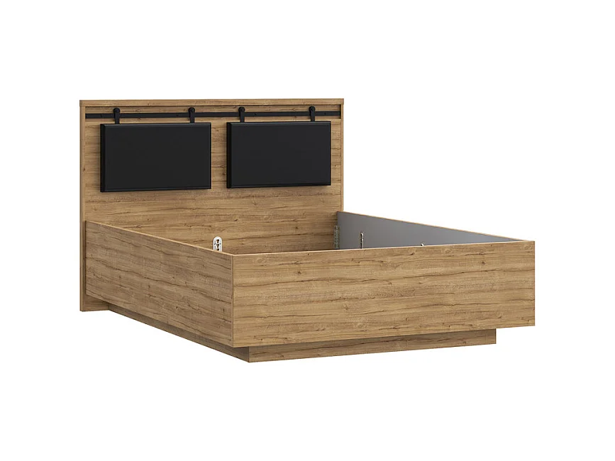 Lit 140 x 190 cm avec tête de lit en décor chêne et noir – FARM