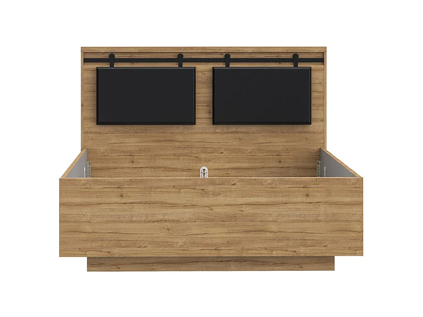 Lit 140 x 190 cm avec tête de lit en décor chêne et noir – FARM