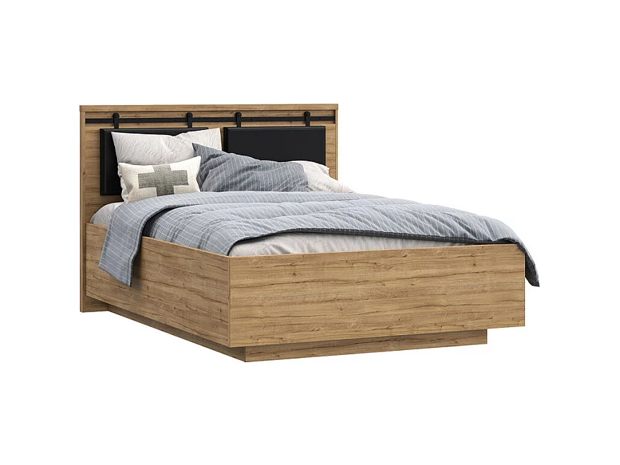 Lit 140 x 190 cm avec tête de lit en décor chêne et noir – FARM