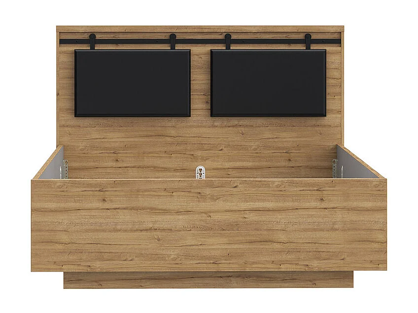 Lit 140 x 190 cm avec tête de lit en décor chêne et noir – FARM