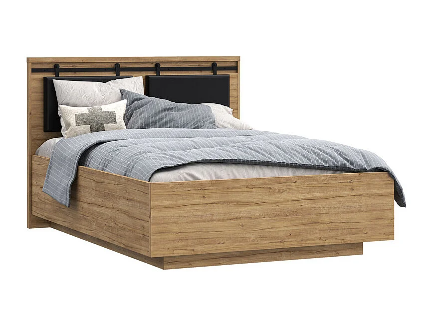 Lit 140 x 190 cm avec tête de lit en décor chêne et noir – FARM