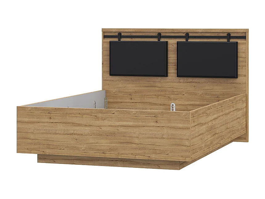 Lit 140 x 190 cm avec tête de lit en décor chêne et noir – FARM