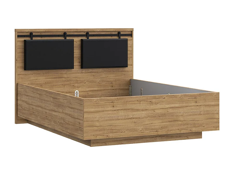 Lit 140 x 190 cm avec tête de lit en décor chêne et noir – FARM