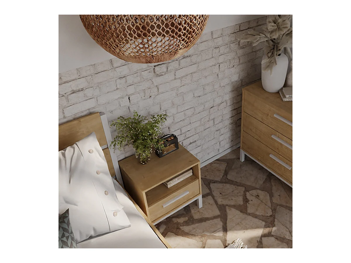 Nachttisch 1 Schublade und 1 Fach Eiche- und Weißdekor L53,4 cm – CRAFT