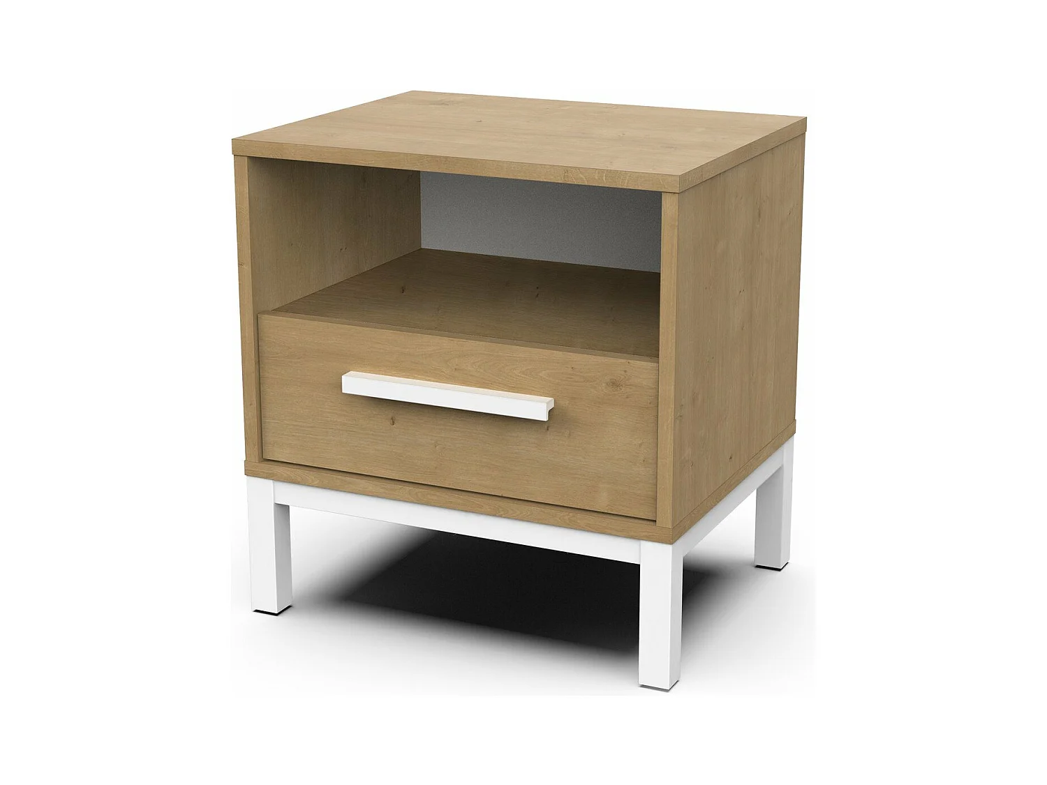 Nachttisch 1 Schublade und 1 Fach Eiche- und Weißdekor L53,4 cm – CRAFT