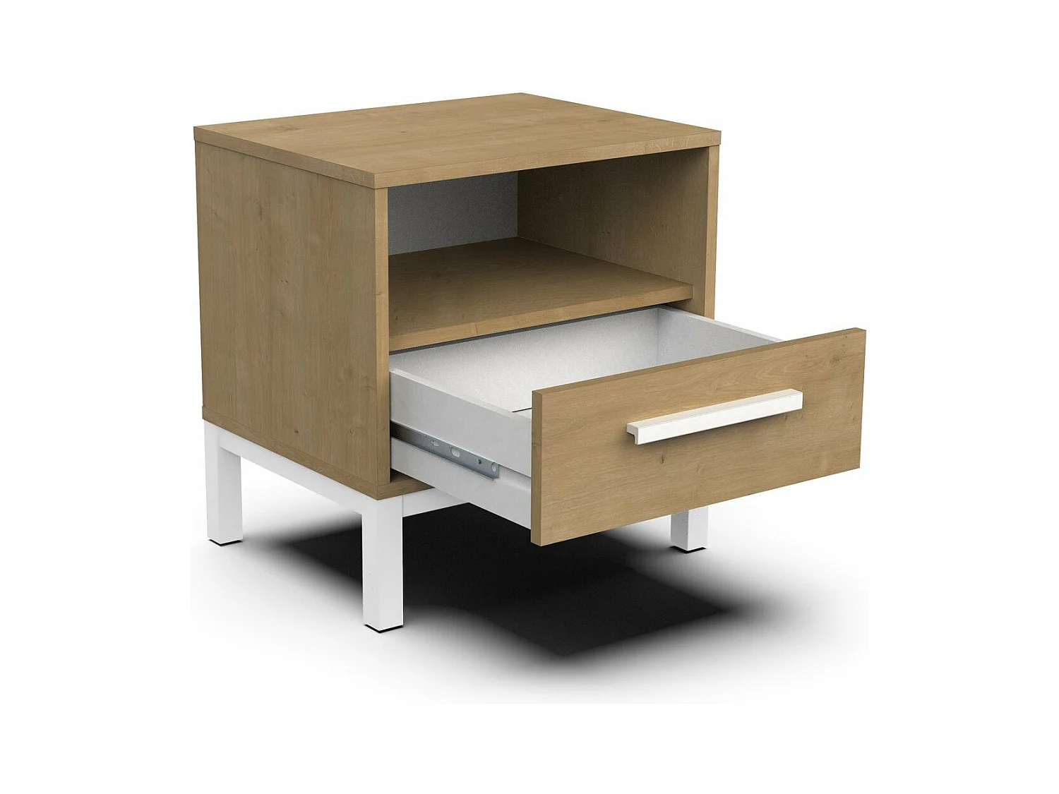 Nachttisch 1 Schublade und 1 Fach Eiche- und Weißdekor L53,4 cm – CRAFT