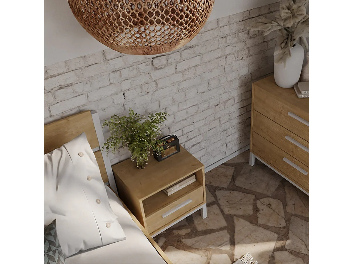 Chevet "Craft" - Bois - 1 tiroirs - Marron/blanc