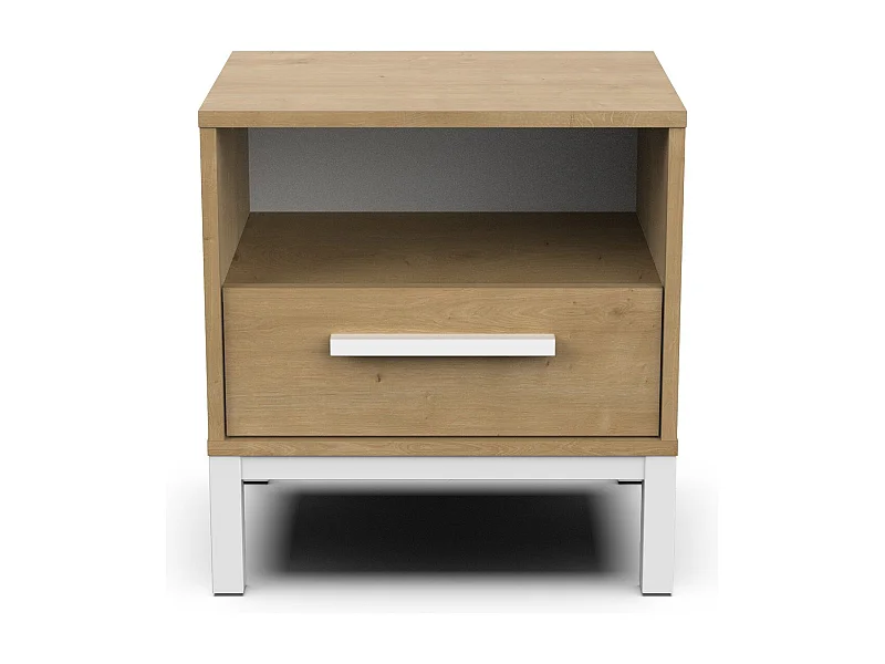 Chevet 1 tiroir et 1 niche décor chêne et blanc mat L53,4 cm - CRAFT