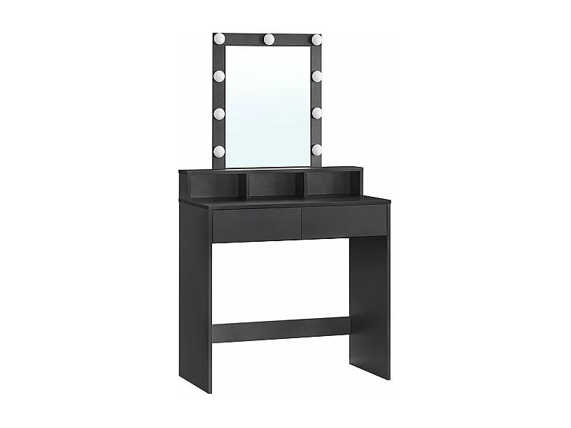 Coiffeuse 1 tiroir, 3 niches et 1 miroir avec ampoules noir - L80 cm