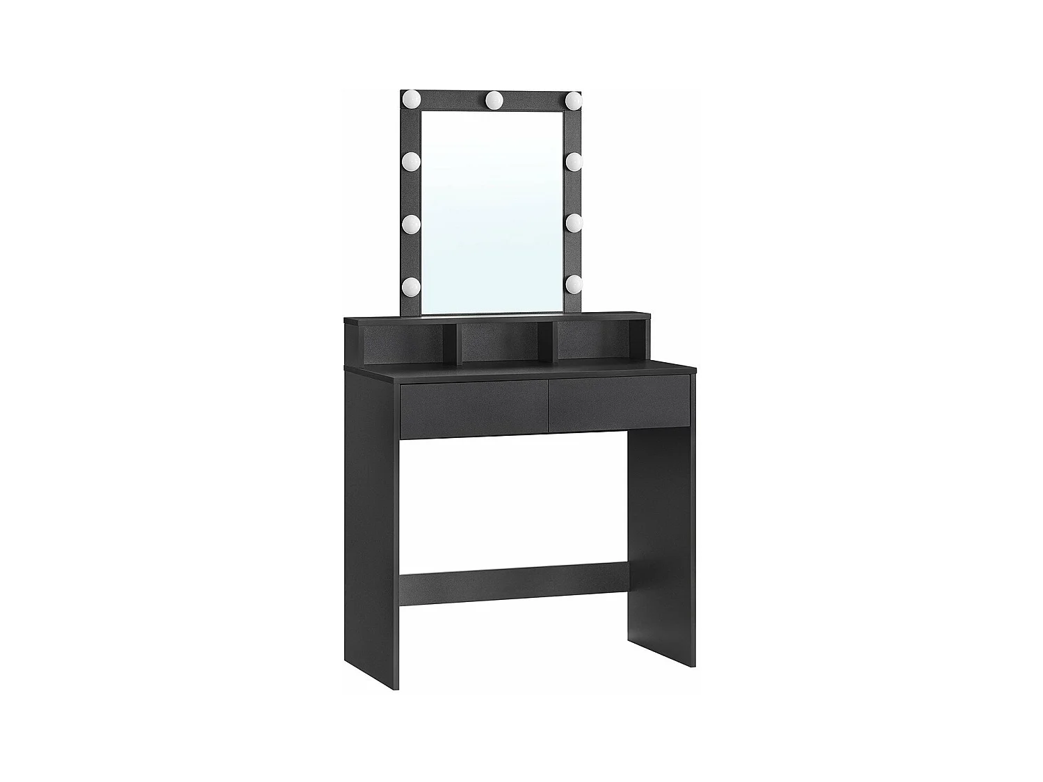 Coiffeuse 1 tiroir, 3 niches et 1 miroir avec ampoules noir - L80 cm