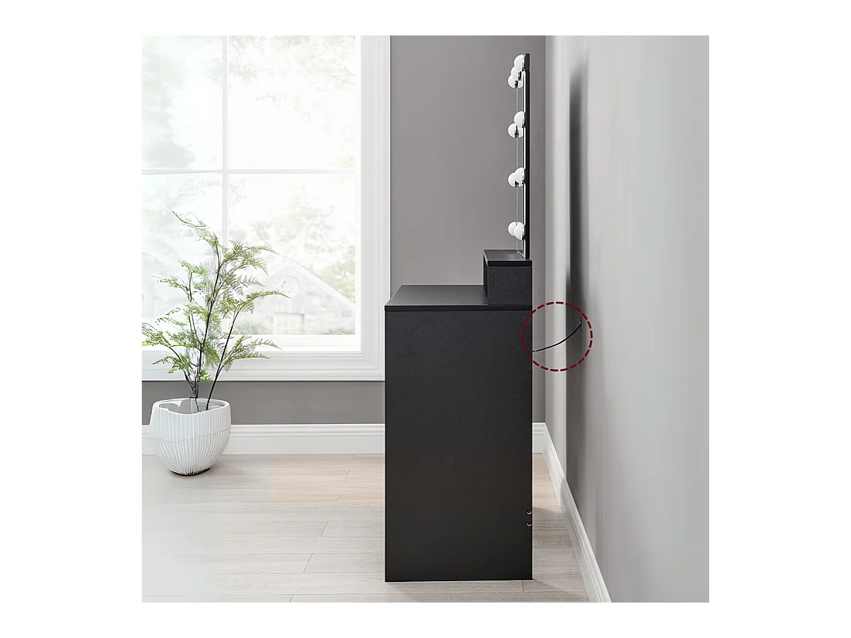 Coiffeuse 1 tiroir, 3 niches et 1 miroir avec ampoules noir - L80 cm