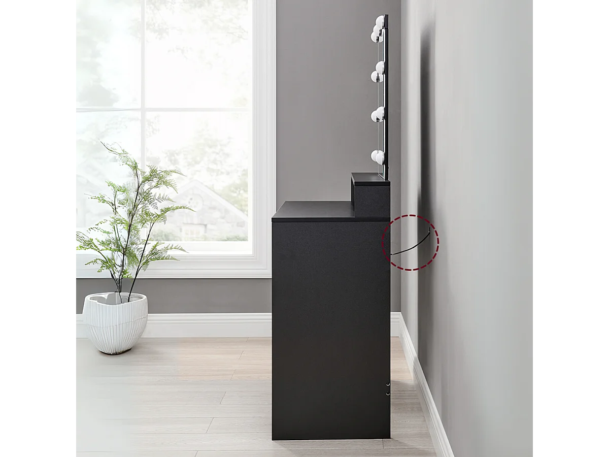 Schminktisch 1 Schublade, 3 Fächer und 1 Spiegel mit Lampen Schwarz – B80 cm