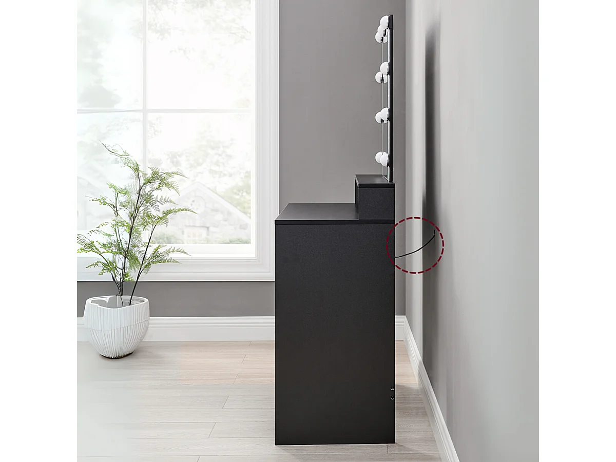 Coiffeuse 1 tiroir, 3 niches et 1 miroir avec ampoules noir - L80 cm