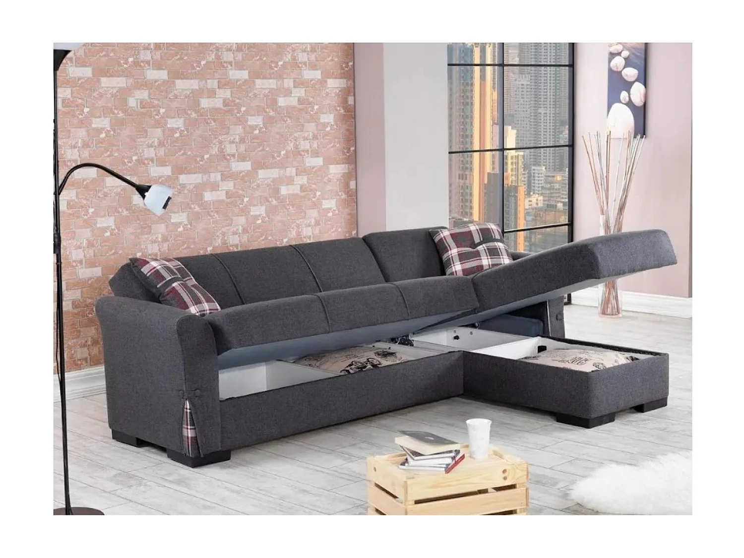 Canapé d'angle Felipe R/revêtement tissu/Anthracite