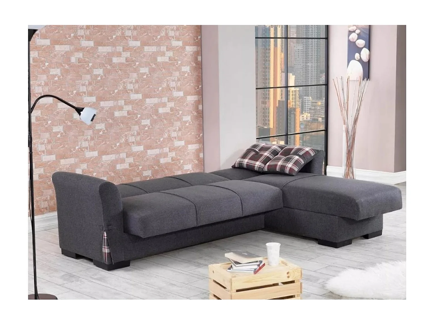 Canapé d'angle Felipe R/revêtement tissu/Anthracite