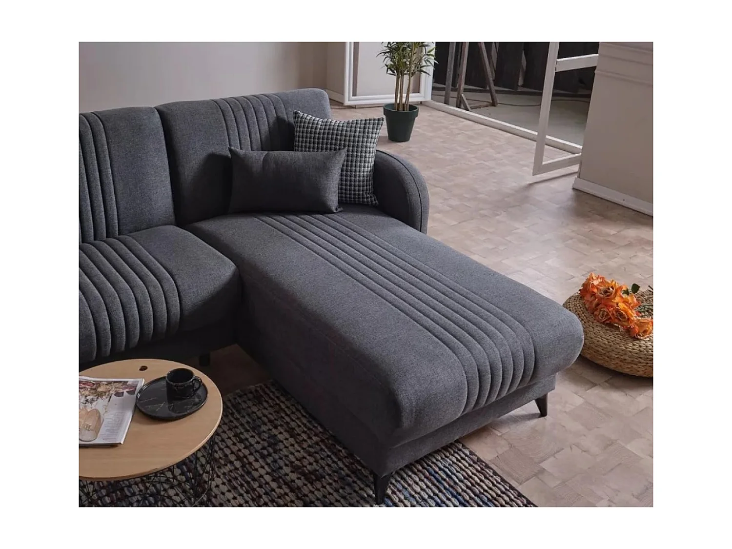Ecksofa Linea R/Stoffbezug/Anthrazit