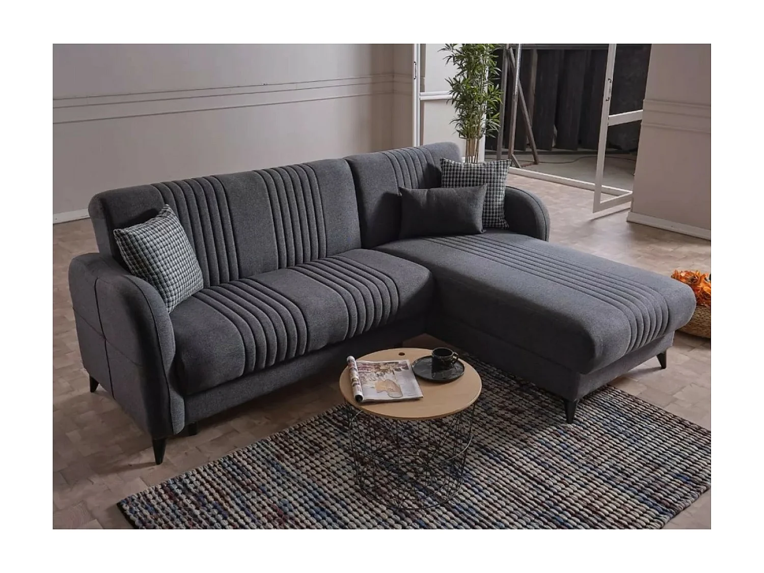 Ecksofa Linea R/Stoffbezug/Anthrazit