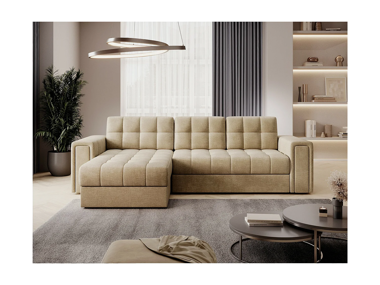 Divano d'angolo Polo L/rivestimento in tessut/Beige