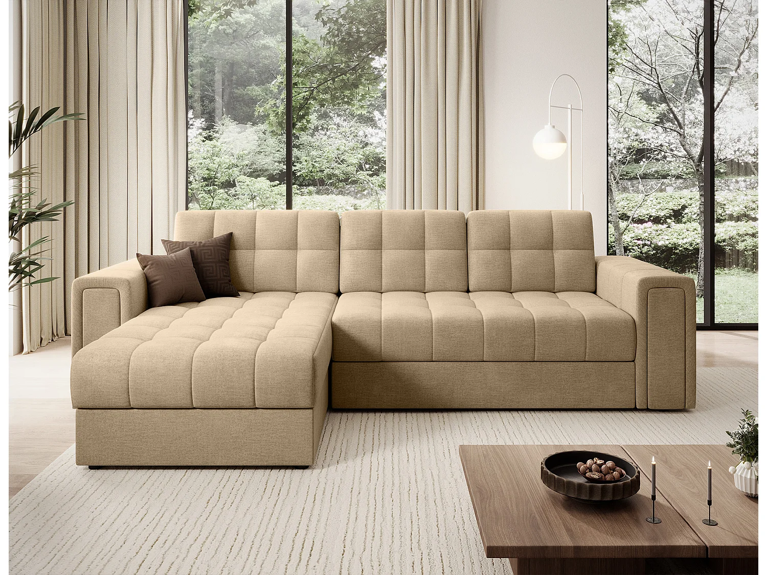 Divano d'angolo Polo L/rivestimento in tessut/Beige