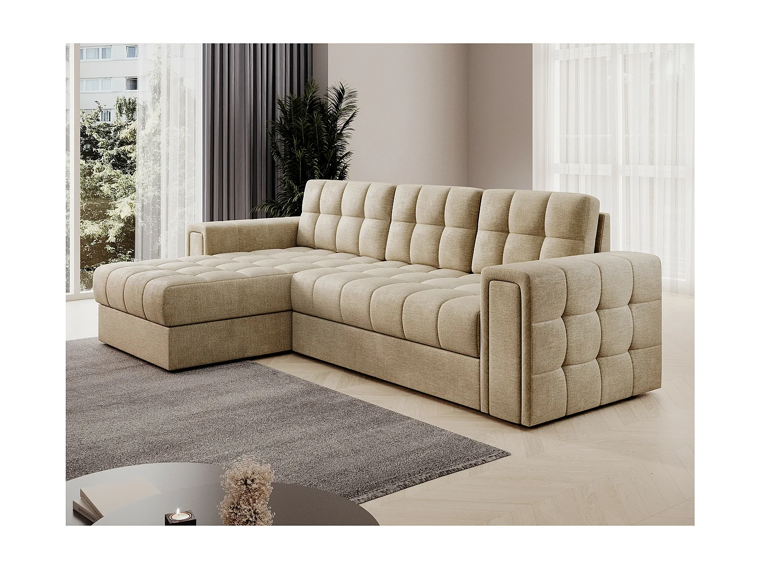 Divano d'angolo Polo L/rivestimento in tessut/Beige