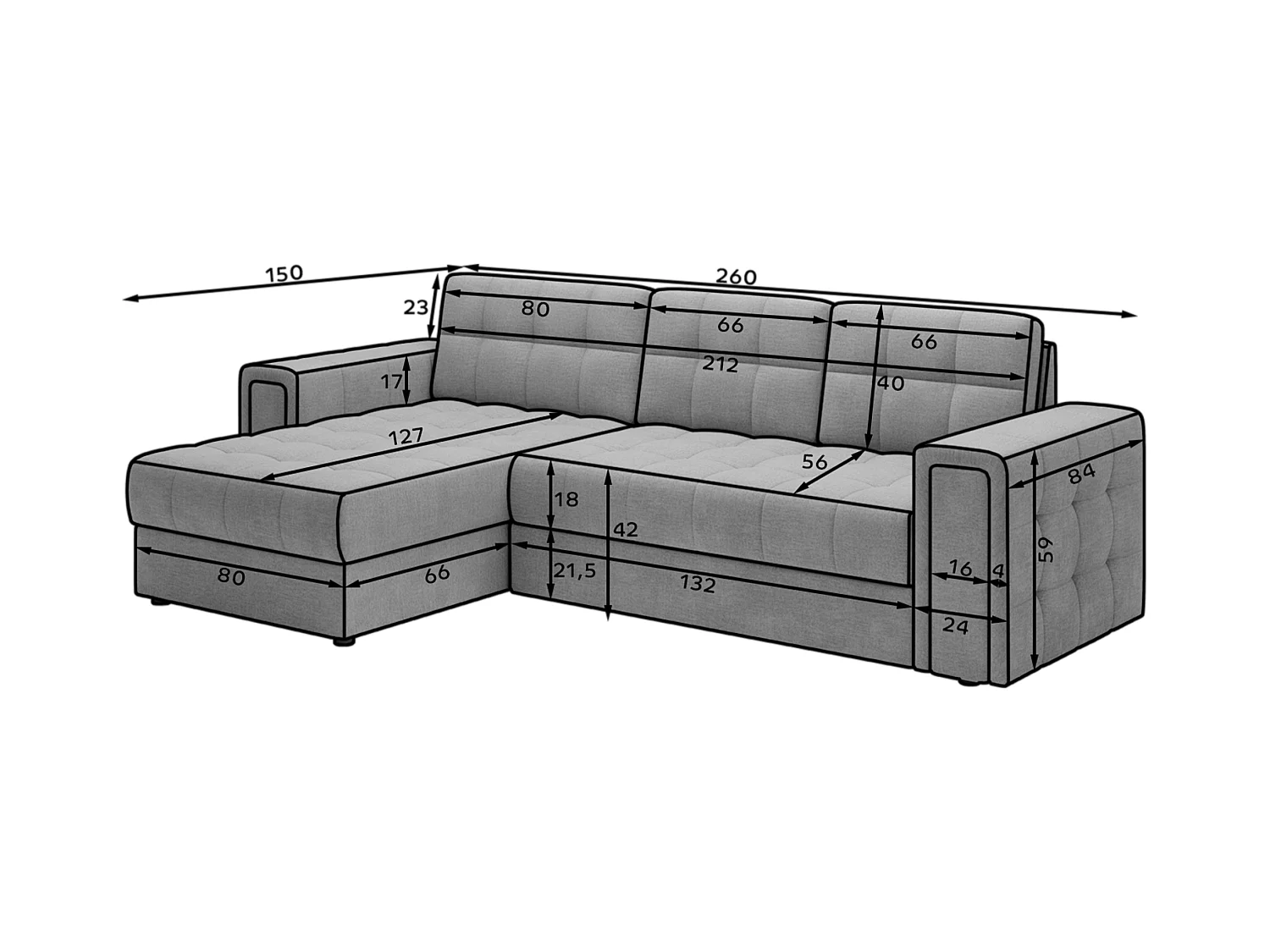 Ecksofa Polo L/Stoffbezug/Grau