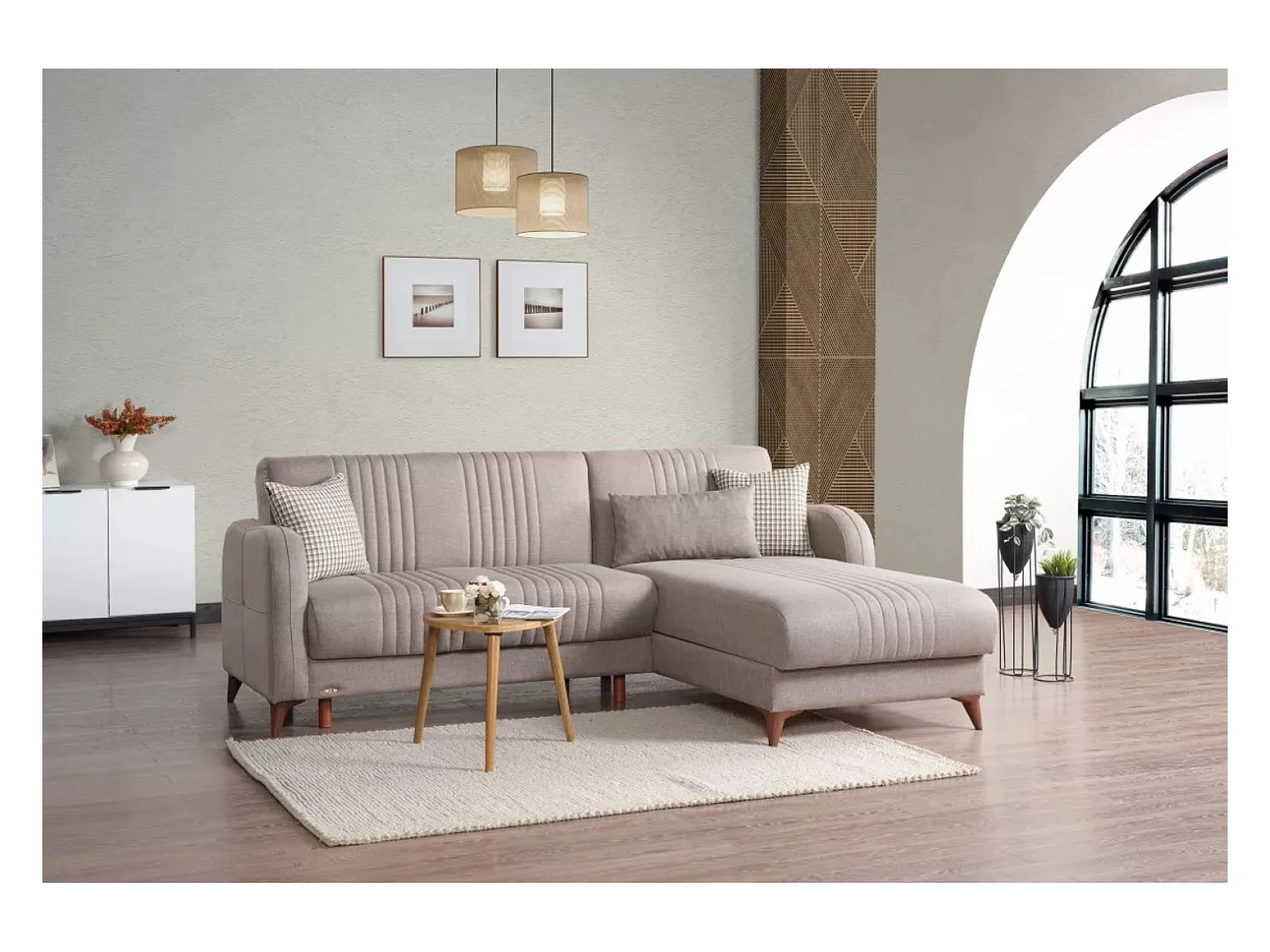 Divano d'angolo Linea R/rivestimento in tessut/Beige