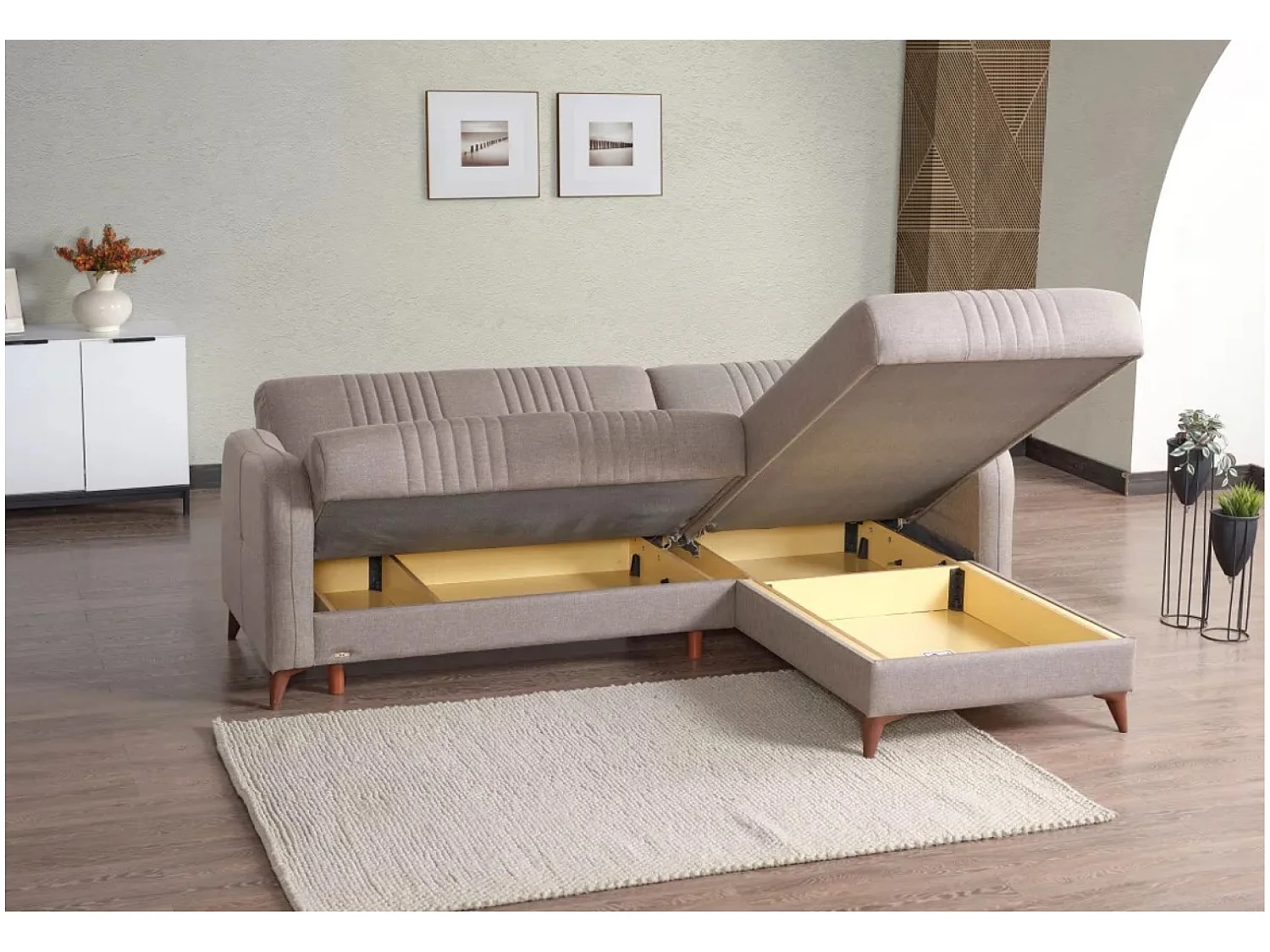 Divano d'angolo Linea R/rivestimento in tessut/Beige