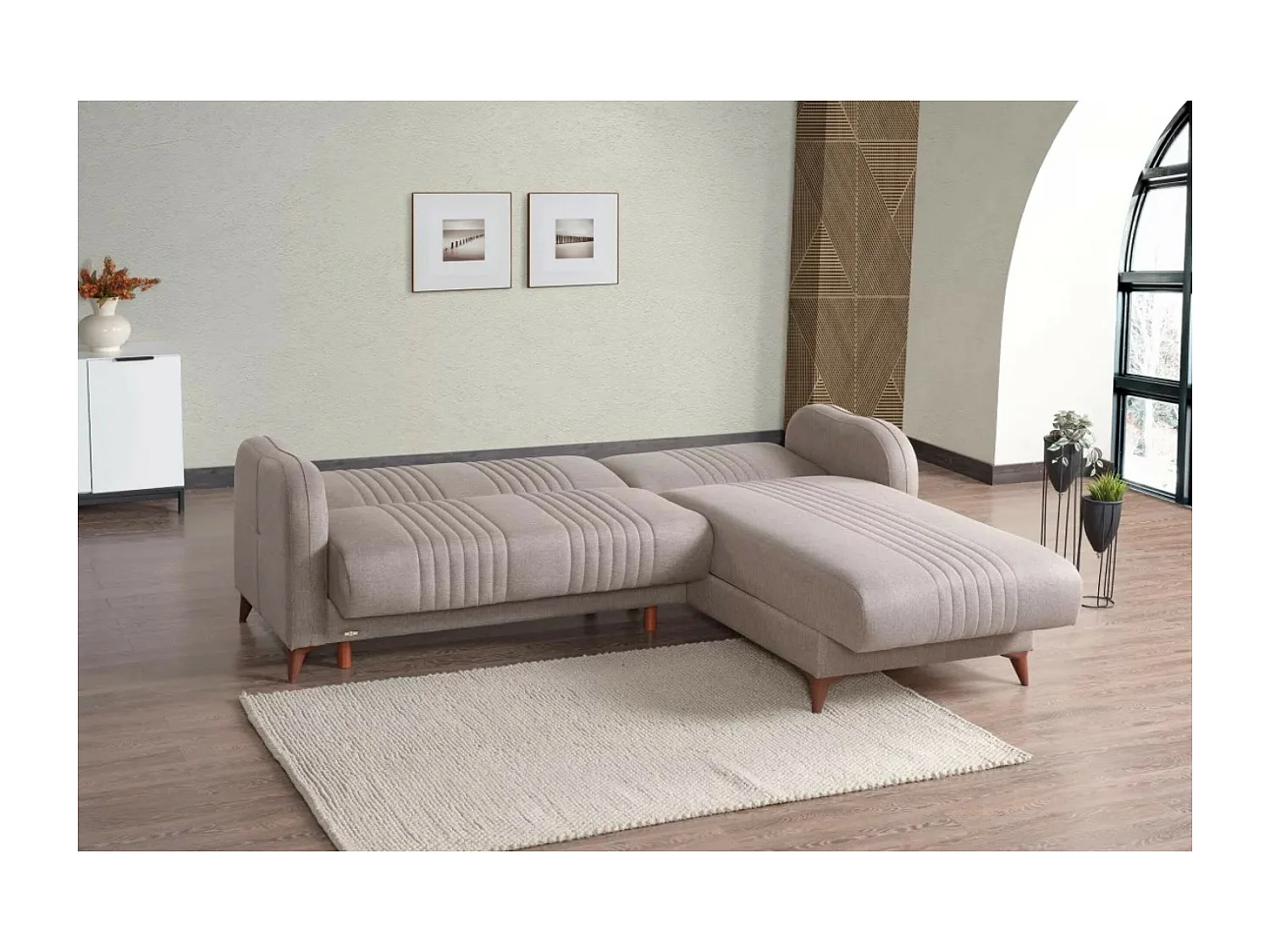 Divano d'angolo Linea R/rivestimento in tessut/Beige