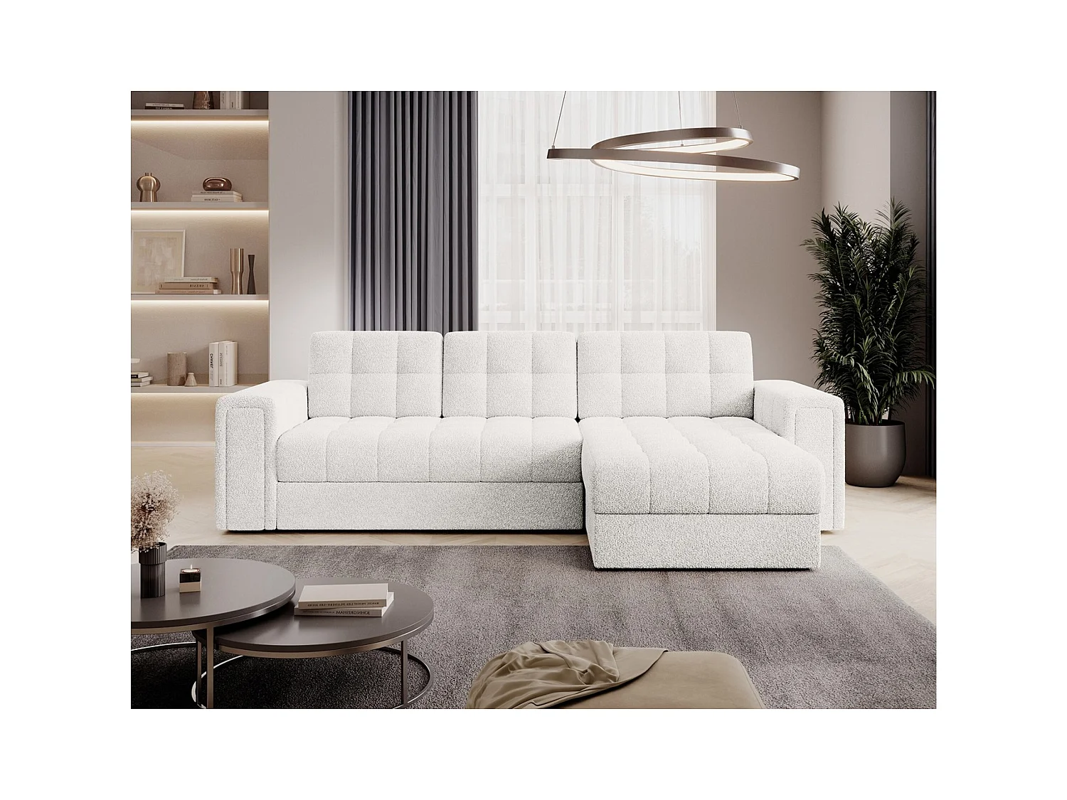 Ecksofa Polo R/Stoffbezug-Bouclé/Weiss