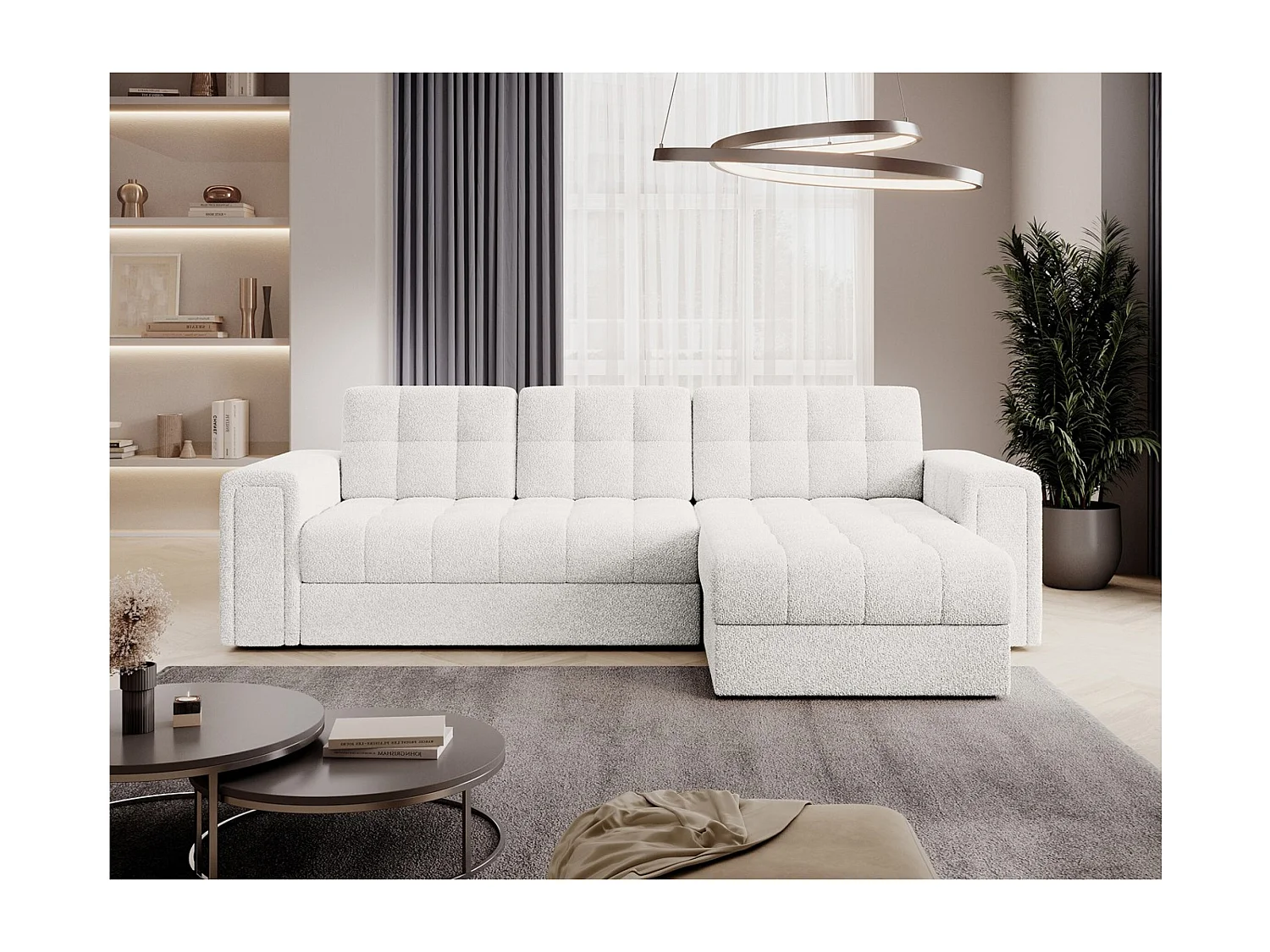 Ecksofa Polo R/Stoffbezug-Bouclé/Weiss