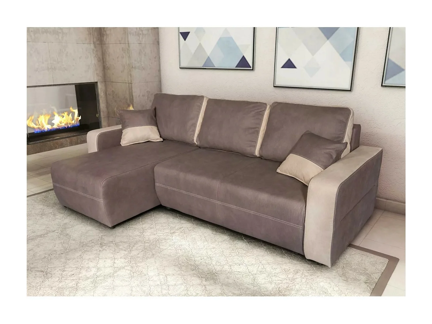 Ecksofa Amareto L/Stoffbezug/Braun&Beige
